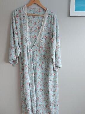 Light Blue Floral Lace-Trim Wrap Robe by Laura Ashley
